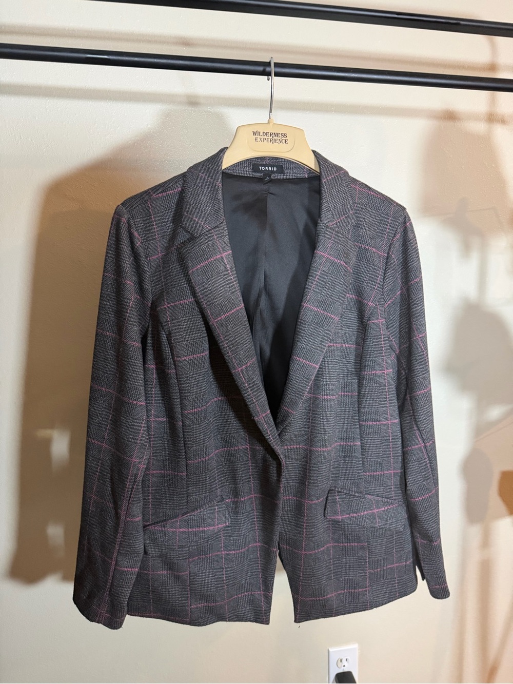 Torrid Charcoal Plaid Blazer with Pink Windowpane